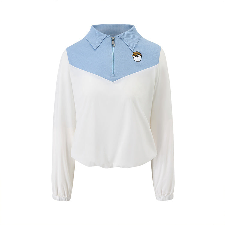 Knit Rib Zip Collar Long Sleeve Shirt