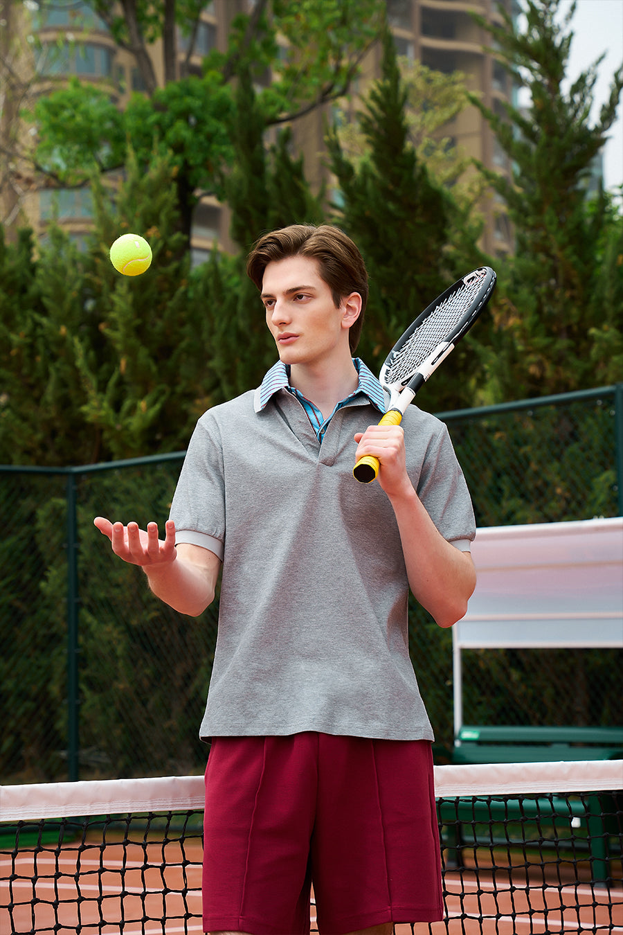 False Two-piece Open Collar Polo  & Two-Layer Short