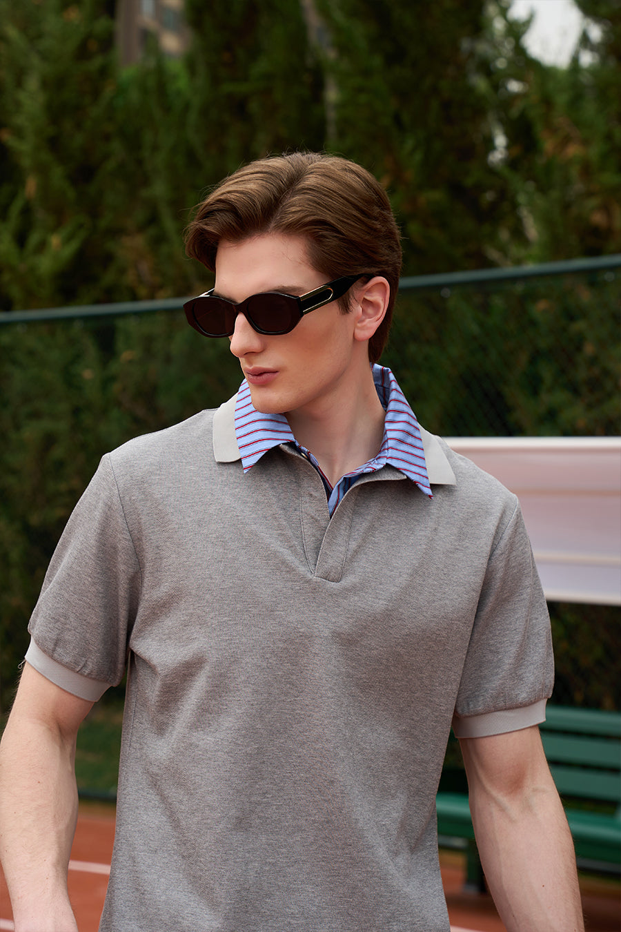 False Two-piece Open Collar Polo  & Two-Layer Short