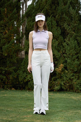 Zip Sleeveless Polo & Flared trousers