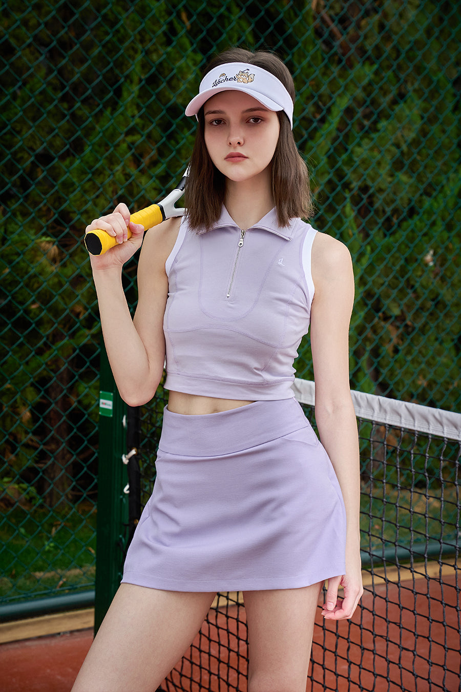 Zip Sleeveless Polo & A-Line Pleated Skirt