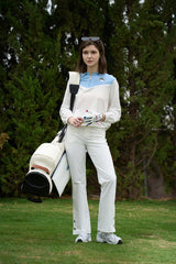 Knit Rib Zip Collar Long Sleeve Shirt & Flared trousers